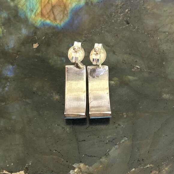 Sterling Silver 925 Southwest Style Blue Sodalite Inlay Quarter Hoop Earrings - Picture 8 of 16